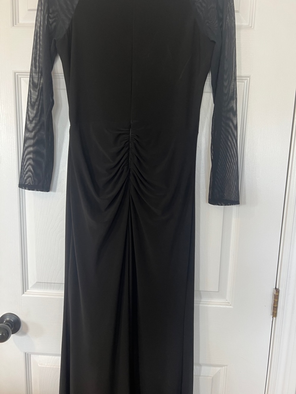 Laura Black Long Sleeve Mesh-Sleeve Evening Gown - Picture 5 of 7